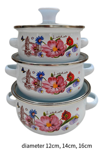 3pcs Esmaltpot Sopa De Sopa Profunda Y Manijas De Cocina