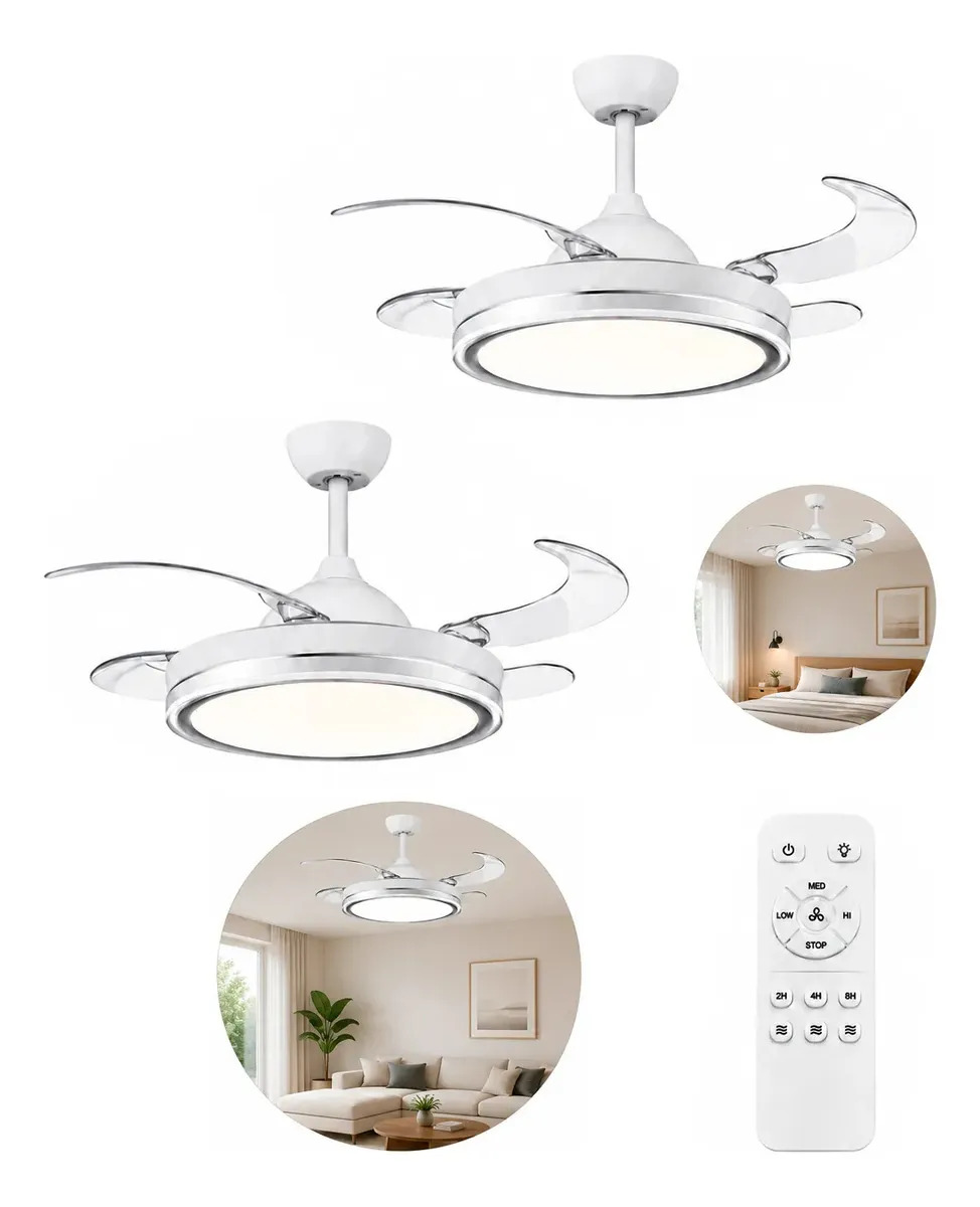 Pack X2 Ventilador De Techo Retractil Luz Fria/calida Blanco