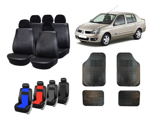 Fundas Cubre Asiento Cuerina Renault Symbol + Alfombra 4 Pzs