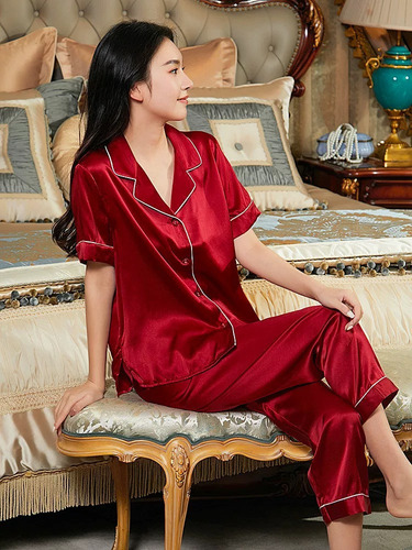 Pijamas Para Mujer De Satén Sedoso Cómodo Ropa Para Dormir