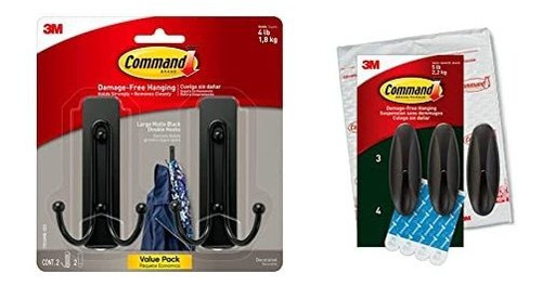 Ganchos De Pared Grandes Command, Paquete De 2, Negro Mate, 