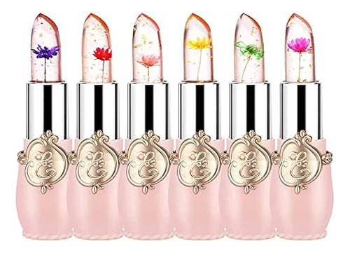 Paquete 6 Lapices Labiales Cristal Gelatina Flores Balsamo L