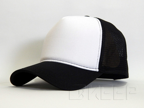 Boné Trucker, Tela, Aba Curva, Mais Fundo Cor Branco E Preto