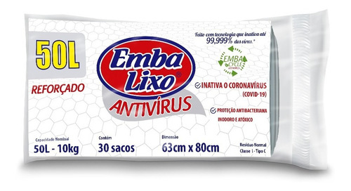 Saco De Lixo Embalixo Antivirus 50l Reforçado - 30 Unidades