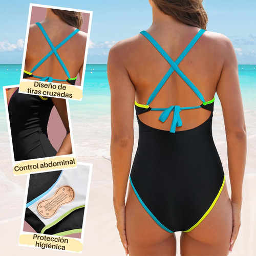 Bañador Una Pieza Para Mujer Traje Baño Con Bloques Color