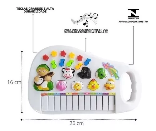 Teclado Piano Musical Infantil Baby Fazendinha Iaiao C/ Luz