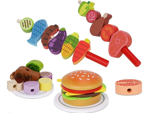 Asador De Madera Con Accesorios Juego De Cocina Y Comida Color Multicolor