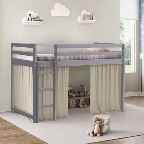 Cama Infantil Prime Alta Ii Com Tenda Cinza/creme -casatema