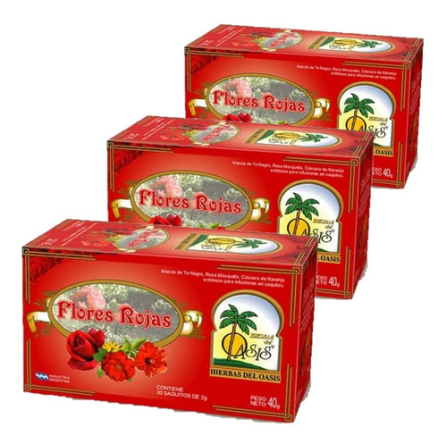 Té Flores Rojas (rosa Mosqueta Hibisco Rosas) Pack X 3 Cajas