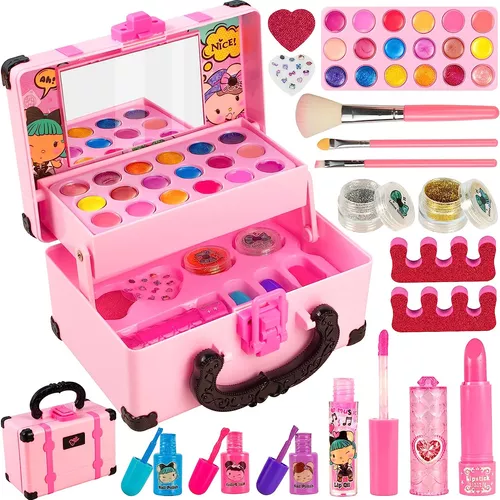 Kit de maquillaje infantil de 44 piezas para niñas, juego de