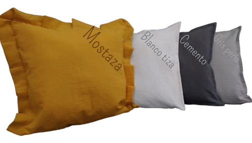 Imagen 5 de 6 de Set 4 Fundas Almohadón 40x40 Tusor 1 Con Volado Y 3 Lisas