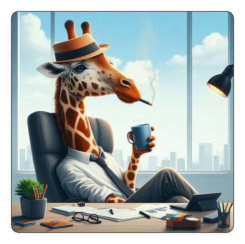 Mousepad Girafa Trabajando Working Oficina Cafe
