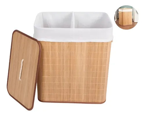Cesto de Bambu Grande Duplo com Divisorias Roupas Sujas Cor Marrom-claro — R$ 78,90 em Mercado Livre