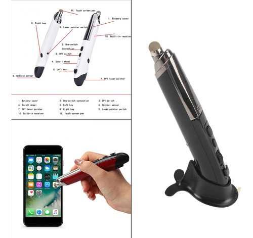 Mini Lápiz Óptico Inalámbrico Portátil Del Ratón Negro
