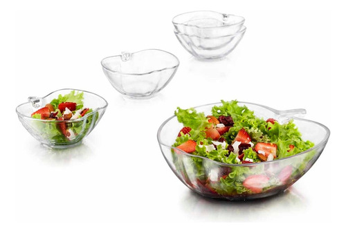 Juego Platon Tazon Ensaladera Bowl 5 Pzs Forma Manzana Crisa Color Transparente