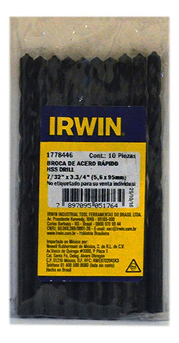 Brocas Para Metal Irwin De 7/32pLG 10pz