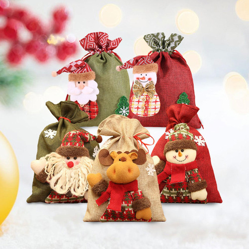 * 5 Piezas De Bolsas De Regalo Con Cordón Para Navidad,