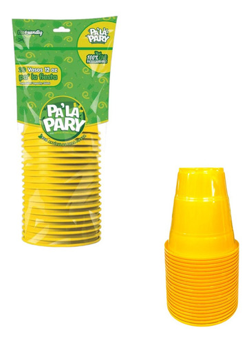 20 Vasos Desechables De 355ml Color Amarillo Para Fiestas