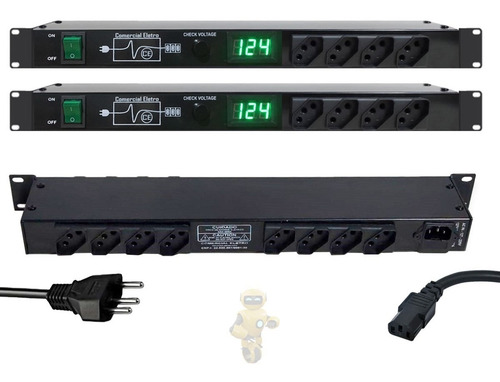 Imagem 7 de 7 de Regua Ac Profissional Padrão Rack 12 Tomadas 10a Led Verde