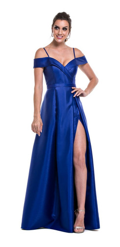 Vestido Zibeline Fenda Azul Serenity Rose Gold Marsala Royal
