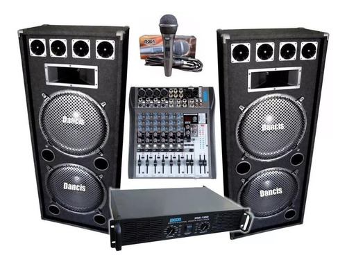 Combo 2 Bafles Dobles Amplificador Pm120 + Consola 8 Canales