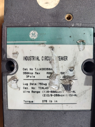Interruptor Termomagnético Lg 350a Modelo Tjj436350wl (Usado)