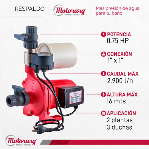 Imagen 2 de 4 de Bomba Agua Presurizadora Motorarg Tip Pres 20