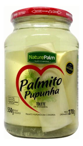 Palmito Pupunha Tolete Em Conserva Premium Naturepalm 550g
