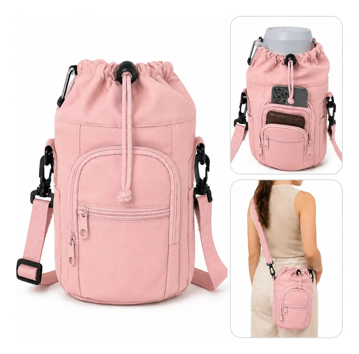 Bolsa Térmica Porta Garrafa Alça Ombro Academia Caminhada Rosa