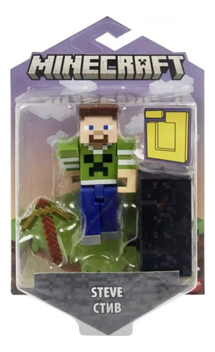 Minecraft Figura Steve Camisa Creeper Con Accesorios Portal