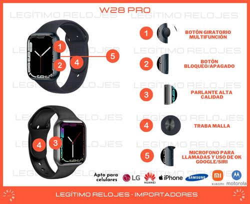 Imagen 2 de 10 de Smartwatch W28 Pro Reloj Inteligente Hombre Mujer Tope Gama