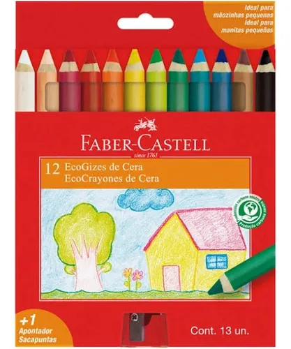 Giz De Cera Corpo De Madeira Ecogiz - 12 Cores Faber Castell