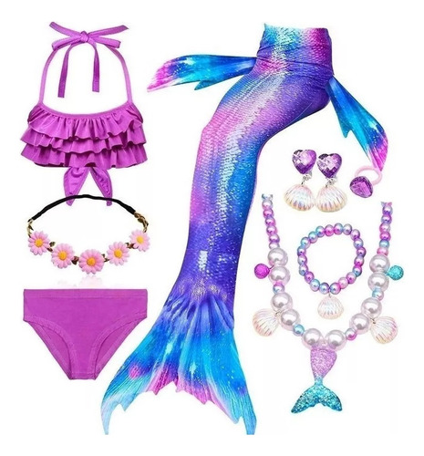 Kit De Cola De Sirena Con Bikini Sin Monoaleta Para Niños