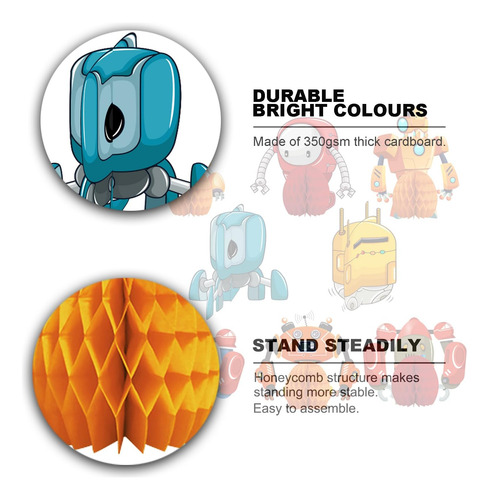 8pcs Robot Honeycomb Decoración De La Fiesta Suministros De