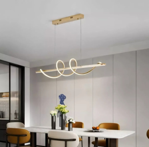 Lustre Pendente Linear Espiral Para Sala De Jantar Led 100cm Estrutura Gold 127/220V