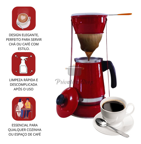 Suporte De Coador De Café Bule Vermelho Retro Em Alumínio