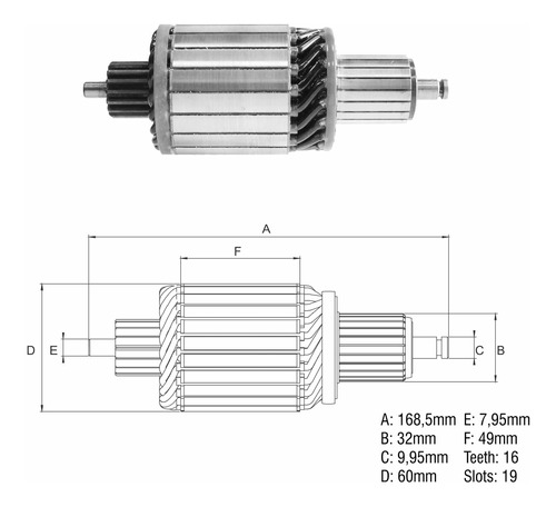 Inducido 12v Tractor John Deere 6810/6610 (169x60x16x32)