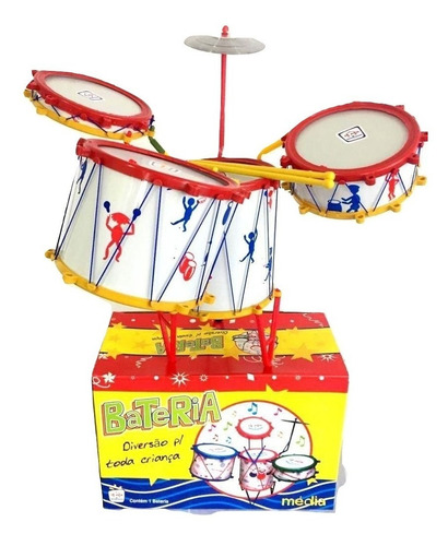 Bateria Musical Infantil Mini Tambor Baqueta Prato Bebetabum