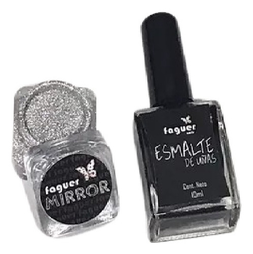 Polvo Efecto Espejo, Mirror + Esmalte De Uñas Negro Faguer