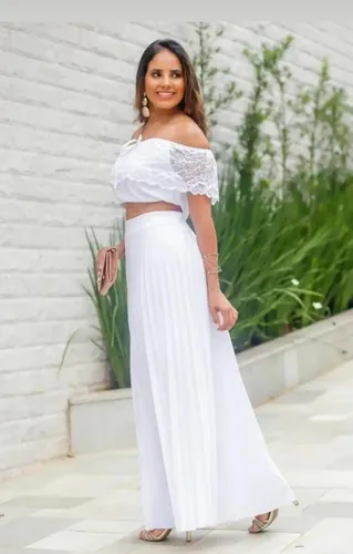 Cropped de renda com saia longa hot sale para casamento