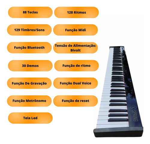Piano Digital Spring Pd188 88 Teclas - Capa, Pedal E Suporte