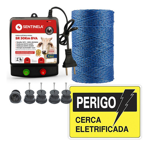 Kit Cerca Elétrica Rural Sr 30.000 + 250m Fio + 100 Isolador
