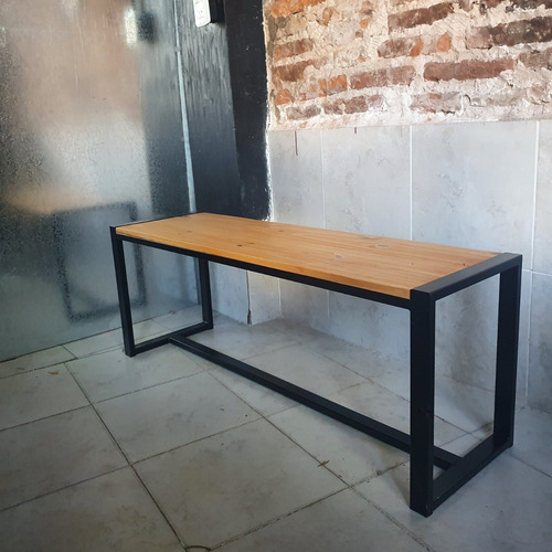 Imagen 2 de 5 de Banco Banqueta Industrial 100x35x45cm Hierro Y Madera Rack