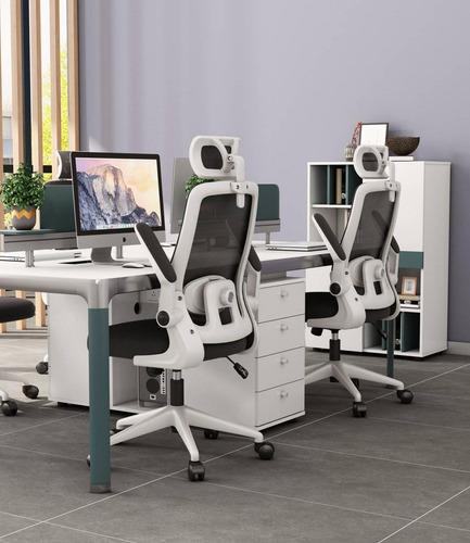 Silla De Escritorio Ergonómica Con Soporte Lumbar Y Cabeza Color Blanco/Negro Material del tapizado Algodón