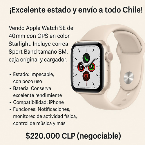 Apple Watch Se 40mm Gps Starlight ¡excelente Estado! (Reacondicionado)