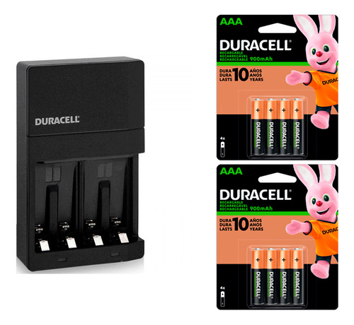 Cargador + 8 Baterias Aaa 900 Mah Recargable Duracell Dx1500