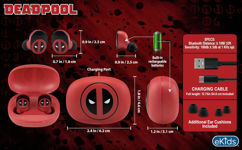 Ekids Marvel Deadpool Auriculares Inalámbricos Con Micrófono