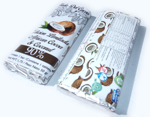 Imagen 3 de 4 de Tableta De Chocolate 90% Cacao Africano Con Coco . Edicion L