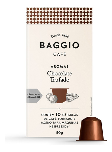 Café em Cápsula Torrado e Moído Chocolate Trufado Baggio Aromas Caixa 50g 10 Unidades