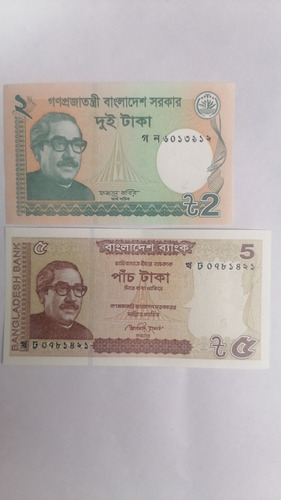 2 Billetes Taka Bengalí Bangladés. Vhcf